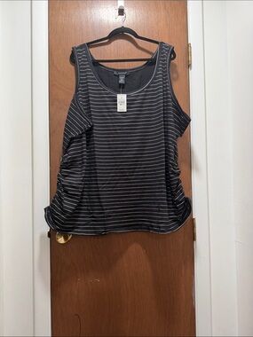Ashley Stewart Black Striped Ruched Tank